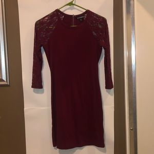 Express Maroon Lace Sleeve Dress